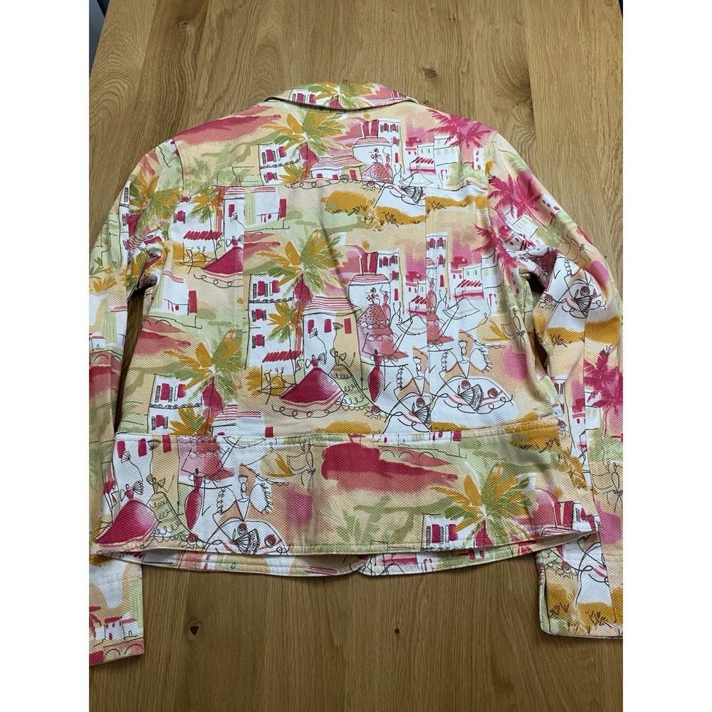 Lemon Grass Studio Women's Denim Style Jacket SZ Lrg Art to Wear Village Print - Picture 9 of 10